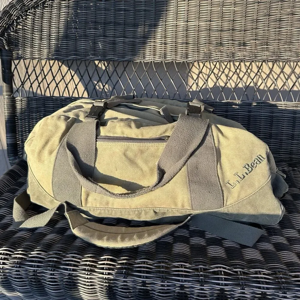 Vintage L.L Bean Sunwashed Canvas Adventure Duffel Large Tan‎ Gorpcore Granola